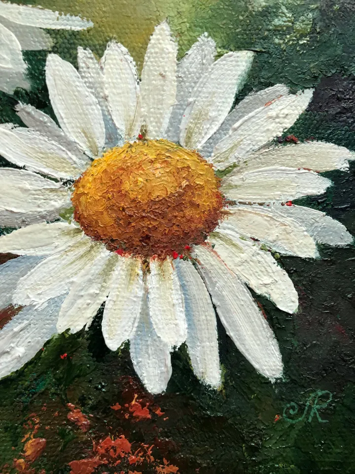 Daisies Painting Flowers Oil Wall Art Wildflowers Painting Field Wall Art