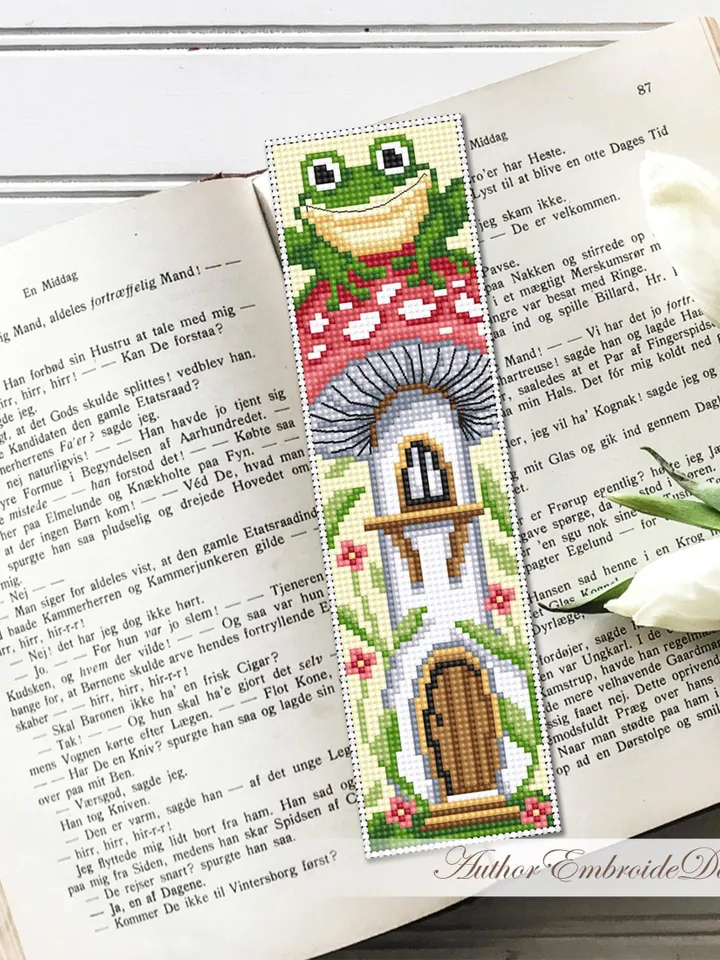 Mushroom bookmark cross stitch pattern PDF download Mushroom cross stitch chart, Funny bookmark pattern digital PDF, Frog cross stitch #B473