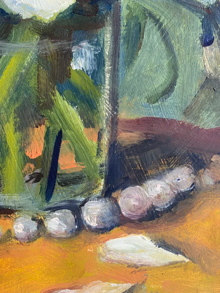 Aster white flowers in a vase oil on paper original painting