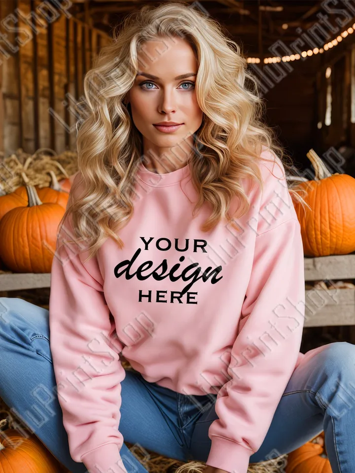 Autumn Woman Pink Sweatshirt model Mock up JPG , girl's Long Sleeve mockup. lifestyle mockup digital Instant download