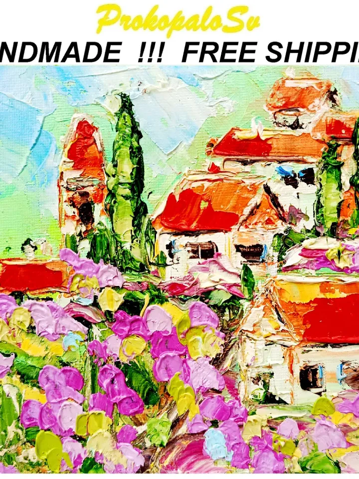 Tuscany Oil Painting Impasto Original Art Italian City Italy Wall Art Landscape Painting Tuscan Small Art 6x6 Impressionist ArtProkopaloSv