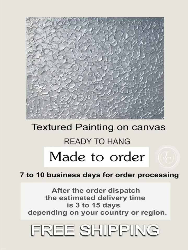 Silver Abstract Wall Art Glittery Silver Painting Textured artwork | Living room wall art Light Silver home decor