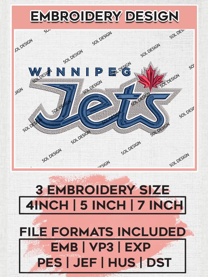 NHL Winnipeg Jets Wordmark Logo Embroidery Files, NHL Winnipeg Jets Machine Embroidery Designs, NHL Embroidery Designs, NHL Machine Embroidery Designs, Digital Download