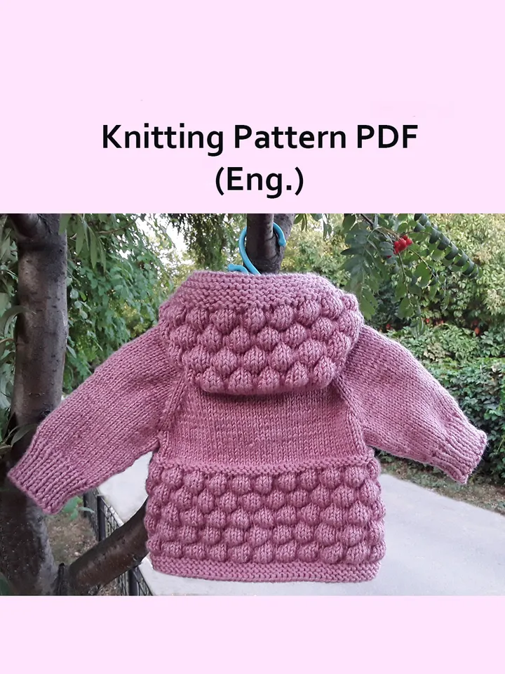 Knitted Baby Jacket Pattern, Bubble Stitch Baby Cardigan Knitting Pattern, Hooded Baby Jacket Pattern, Newborn Baby Knit Cardigan, Baby Clothing Knitting Pattern, PDF Pattern in English