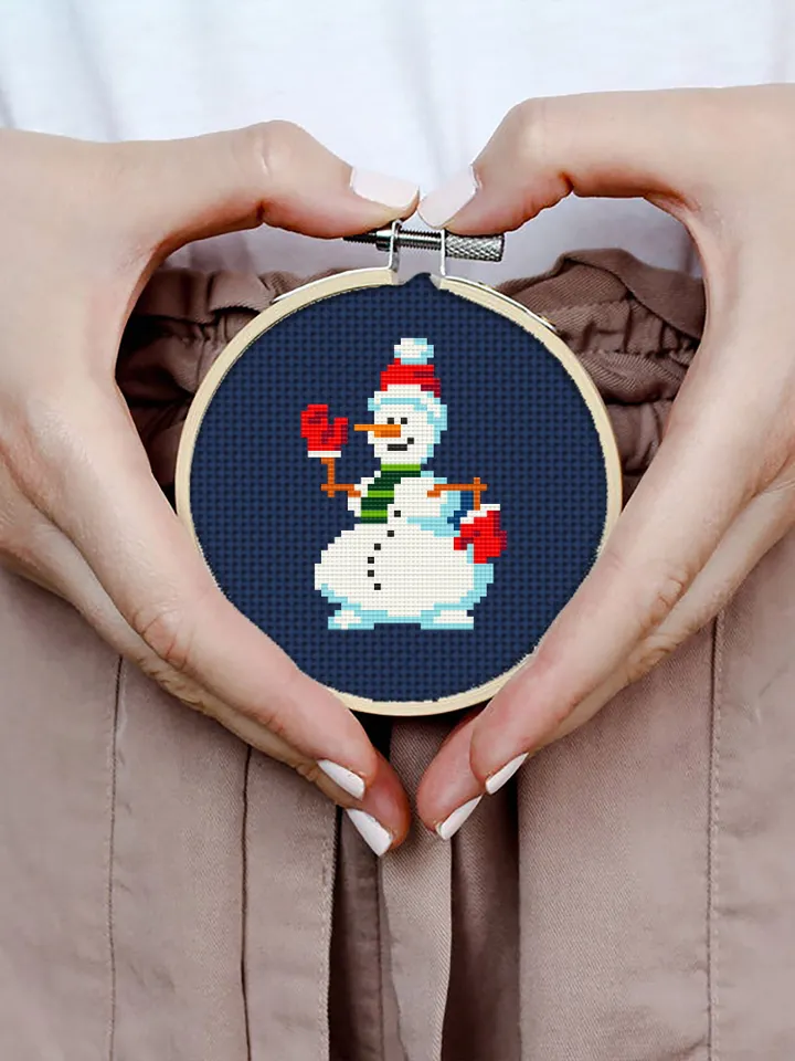 Small Christmas snowman cross stitch pattern download PDF Cute snowman pattern digital Mini cross stitch chart Winter holiday embroidery #N6