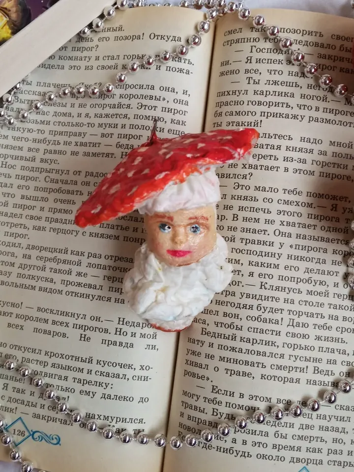 Fairytale fly agaric mushrooms with people - magical Christmas decor or home decor indoor
Christmas tree toy. Amanita mushrooms