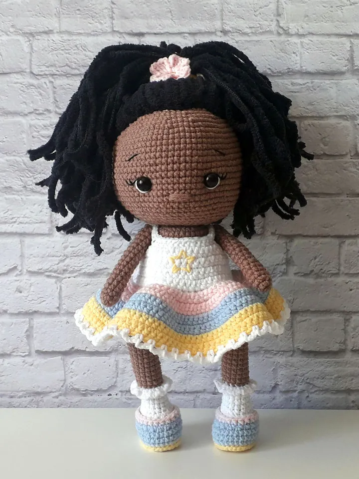 Crochet little doll, dark skin doll, crochet baby doll, crochet doll Anna, rag doll for baby, good gift