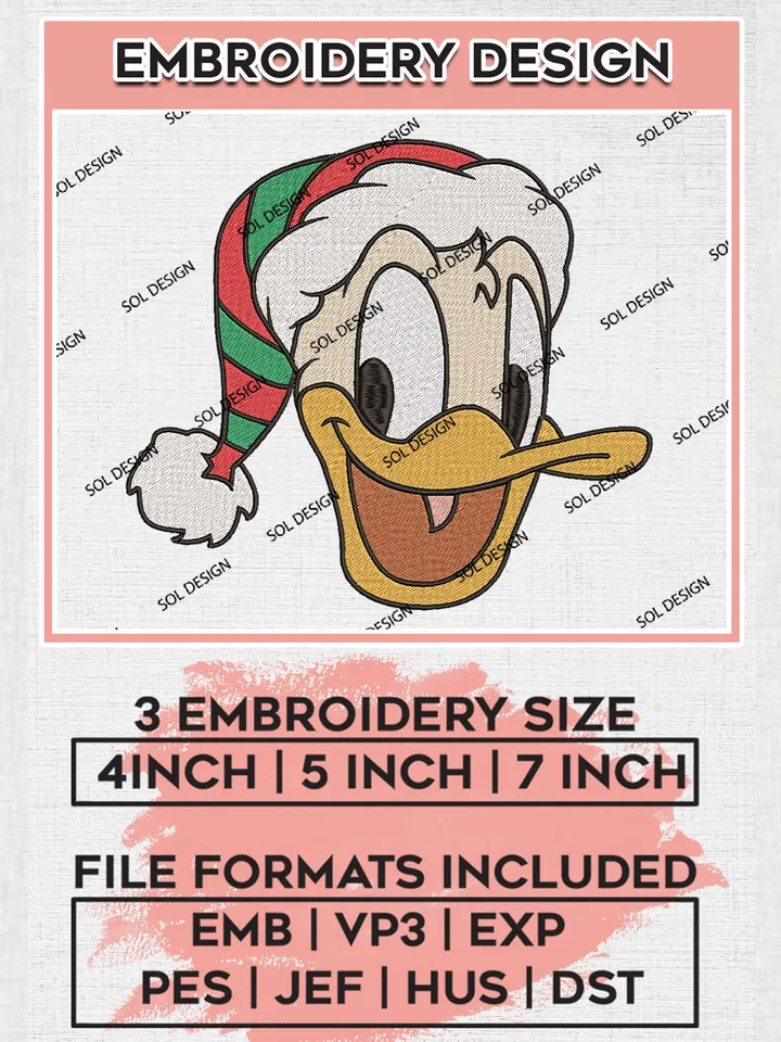 Cute Disney Donald Duck Elf Christmas Embroidery Design Files, Disney Christmas Machine Embroidery, Disneyland Family Holiday, 3 sizes, Cute Christmas Machine embroidery designs, Digital Download