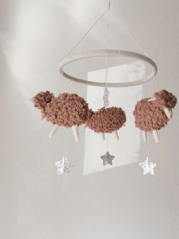 Crib baby mobile Sheep, Baby mobile Pink, Boucle crib toys