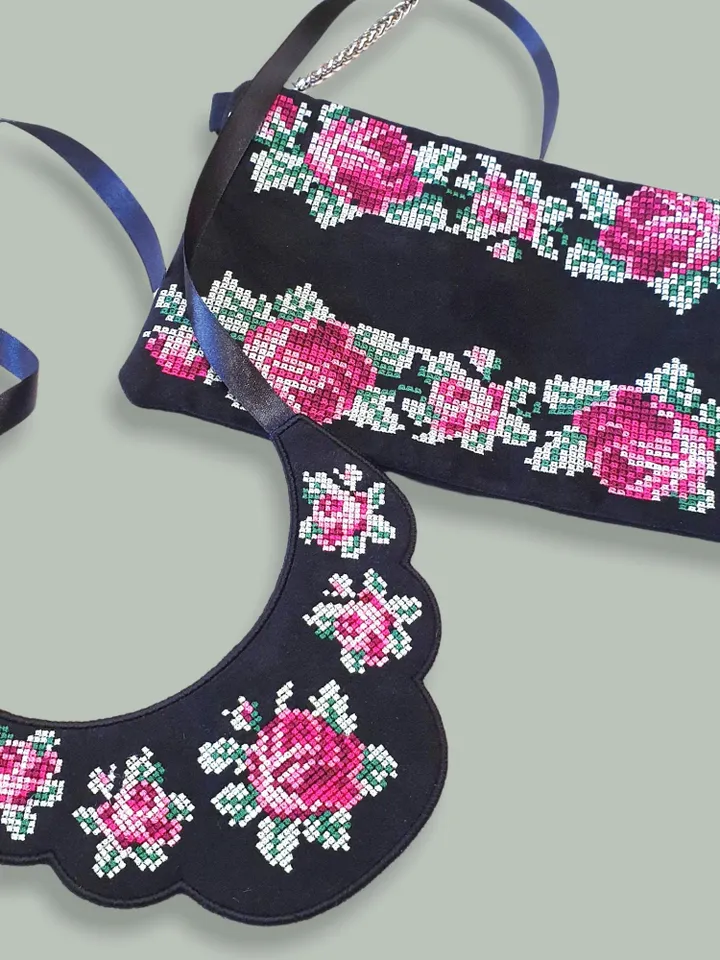 Clutch and necklace set in the hoop machine embroidery designs ITH digital embroidery pattern cross-stitch embroidery motif