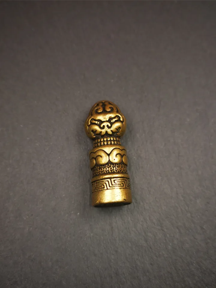 Gandhanra Vintage Tibetan Stamp Seal,Snow Lion Shape,Auspiious Meaning, Hand Crafted Amulet Pendant,