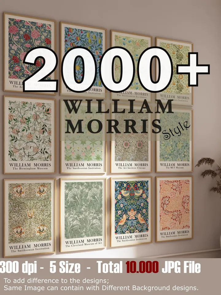 2000 Printable William Morris Wall Art Prints, Art Nouveau Decor, Maximalist Gallery Wall Set, Eclectic Digital Download, Vintage Prints Art