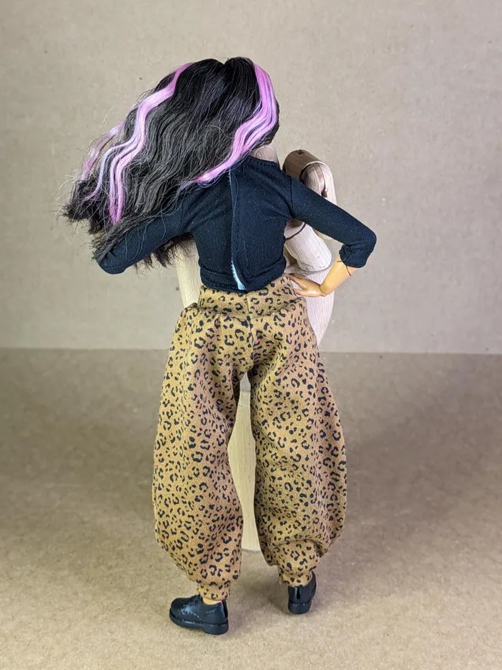 Handmade leopard printed hippie pants for 1/6 scale fashion female dolls