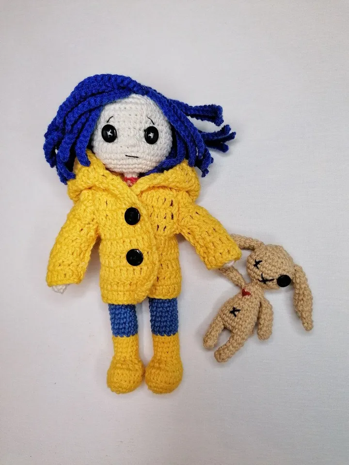 PDF Coraline doll crochet pattern, button eyes doll, Crochet pattern voodoo, voodoo doll, Halloween amigurumi pattern, voodoo bunny pattern