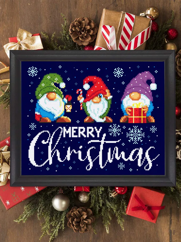 Christmas gnomes cross stitch pattern PDF download, Merry Christmas cross stitch chart Winter gnome pattern digital PDF Gnome ornament #N125