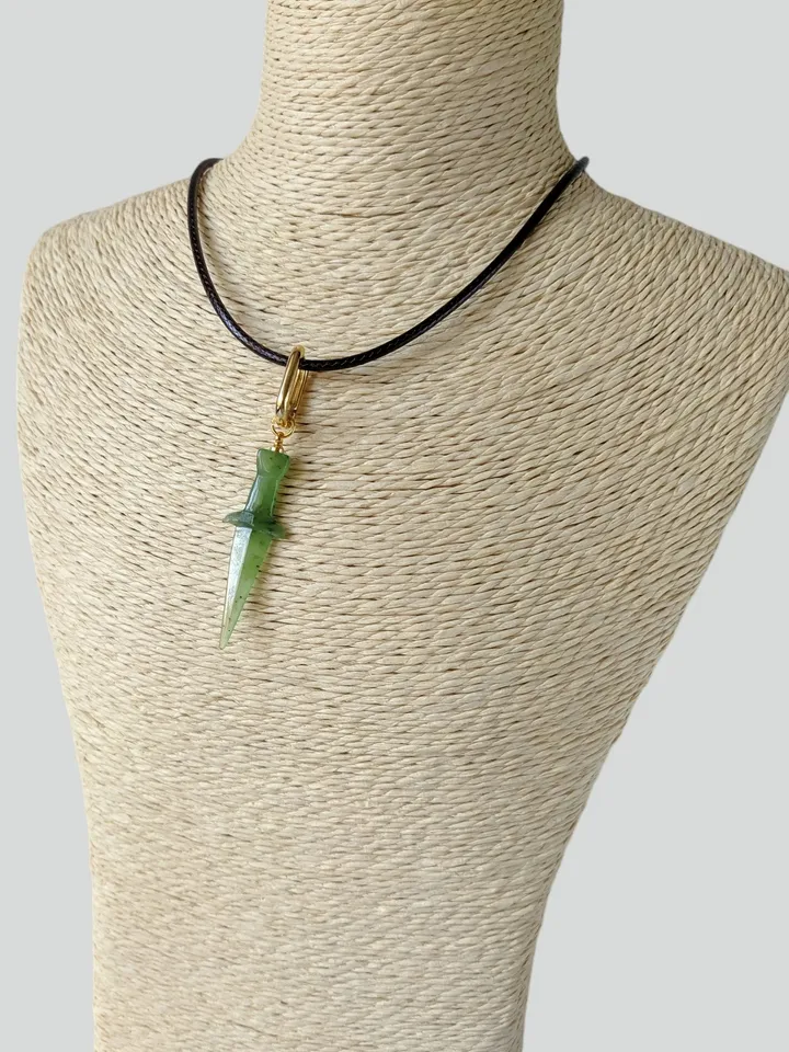 Dangle elven sword earrings from green jade, earrings transformers.