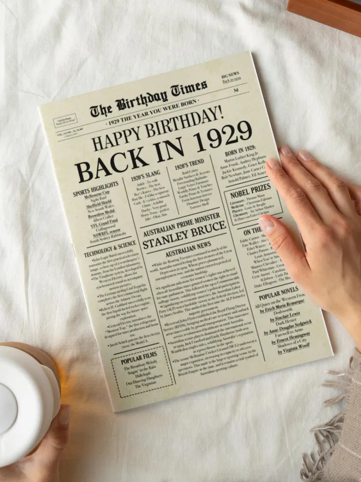 96th birthday newspaper poster back in 1929 printable sign 1929 birthday fun facts 96 years ago digital download file australia birthday