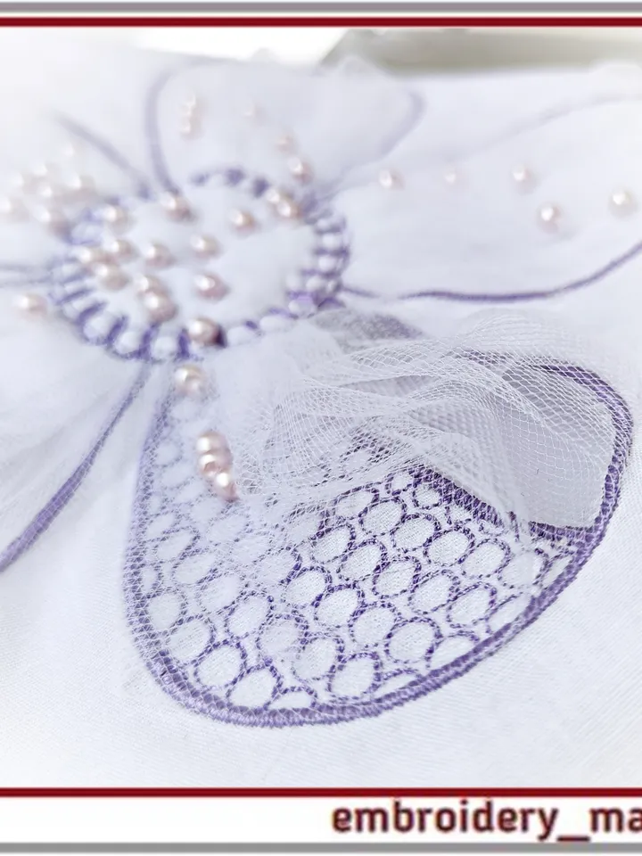 3D embroidery design flower appliqué with mesh drapery by Embroidery Manavi 05