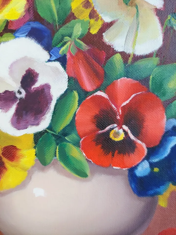 Painting with flowers. Violets. Original Art. 12x12 inches