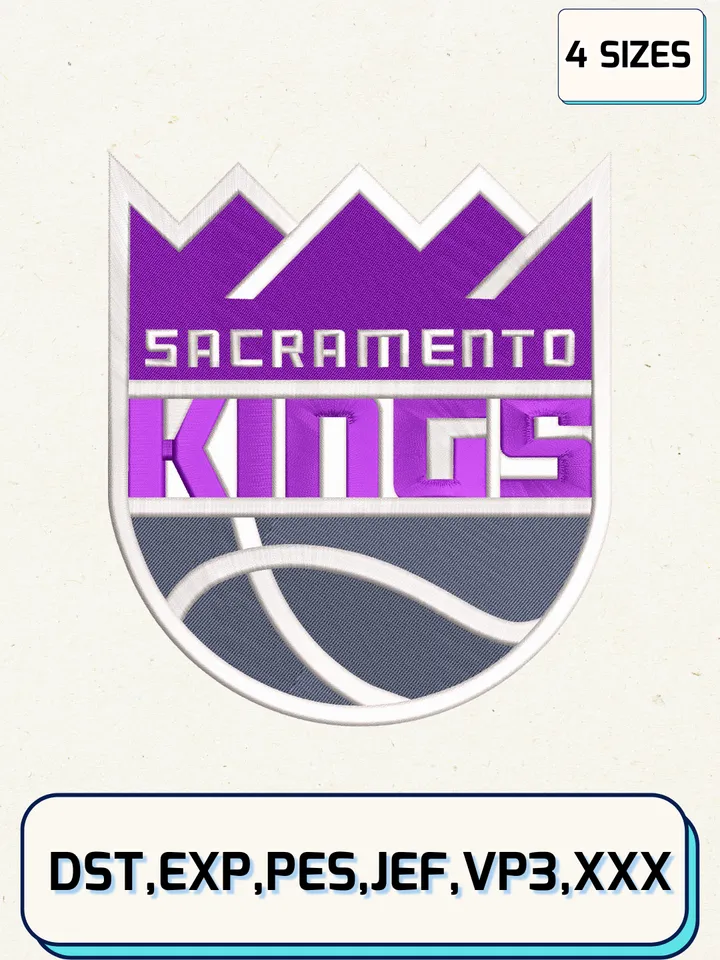 Sacramento Kings Logos Embroidery Design Files,NBA Logos Embroidery Designs,Machine Embroidery Files,4 Sizes