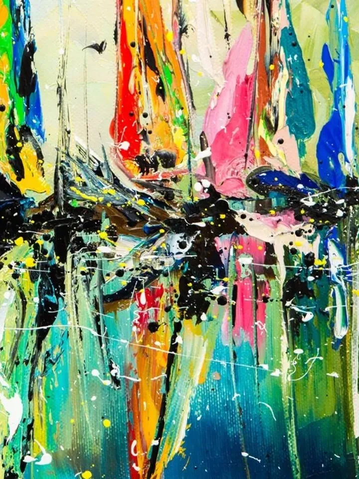 Original Painting On Canvas, Abstract Colorful Sailboat Oil Painting, Seascape Painting, Large Wall Art,Living Room Wall Decor,Wall Hangings