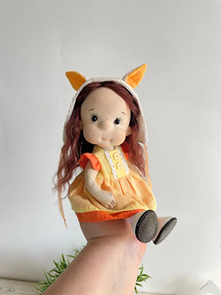 Handmade Textile Doll Waldorf Style Collectible Art Doll Heirloom Gift (20cm) Birthday Gift for Girl