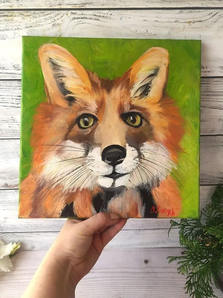 Fox Original Painting Animal Oil Art Fox Wildlife Wall Art