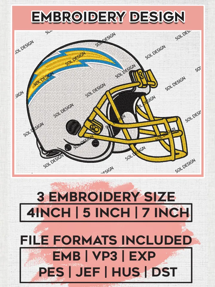 NFL Los Angeles Chargers Helmet Embroidery Designs, NFL Chargers Embroidery Designs, NFL Embroidery Designs, NFL LA Chargers Machine Embroidery Design, Digital Download