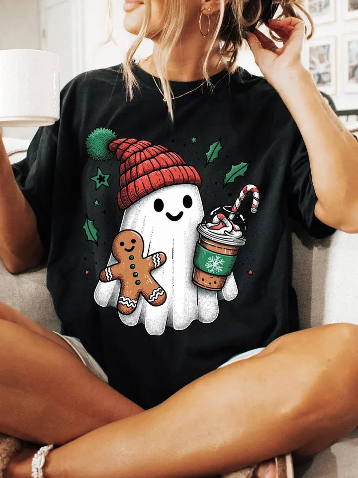 Vintage Christmas Ghost PNG for Retro Coffee Decor & Halloween Fun, Holiday PNG, Boojee Ghost - Spooky Holiday Decor, Christmas Trending Png