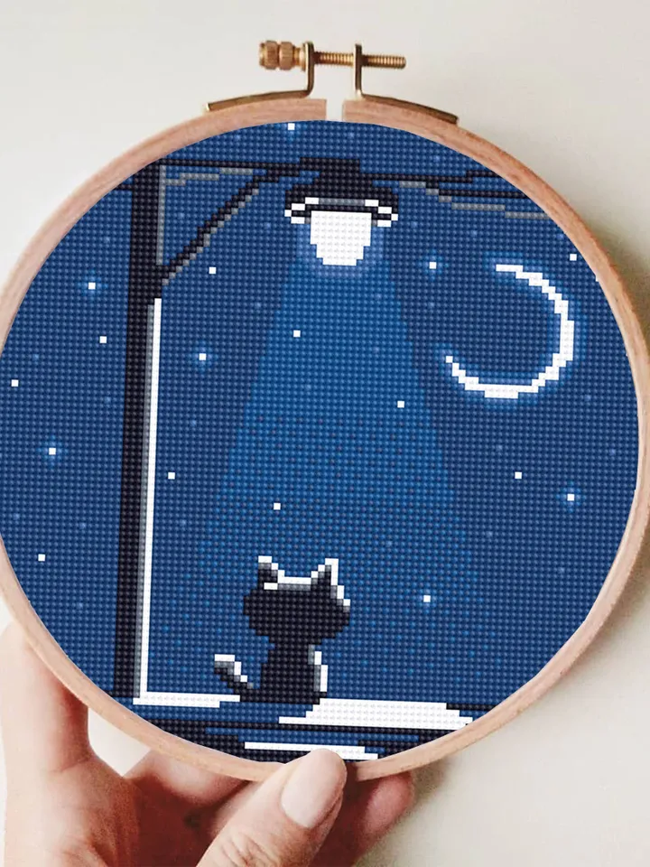 Black cat silhouette cross stitch pattern PDF download Cute kitten cross stitch chart, Funny cat pattern digital PDF, Cat lover gift #K44