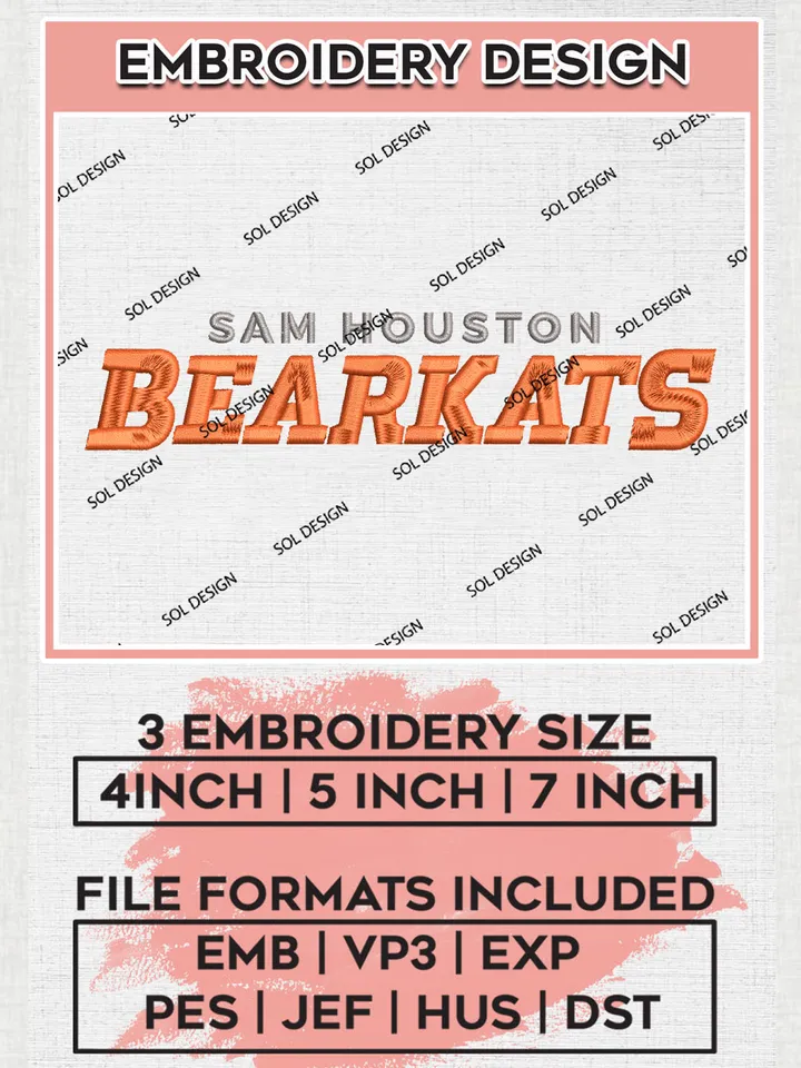 NCAA Sam Houston Bearkats Team Wordmark Logo Embroidery Design Files, NCAA Sam Houston Bearkats Machine Embroidery, NCAA Teams, Game Day, 3 sizes, NCAA Machine embroidery designs, Digital Download