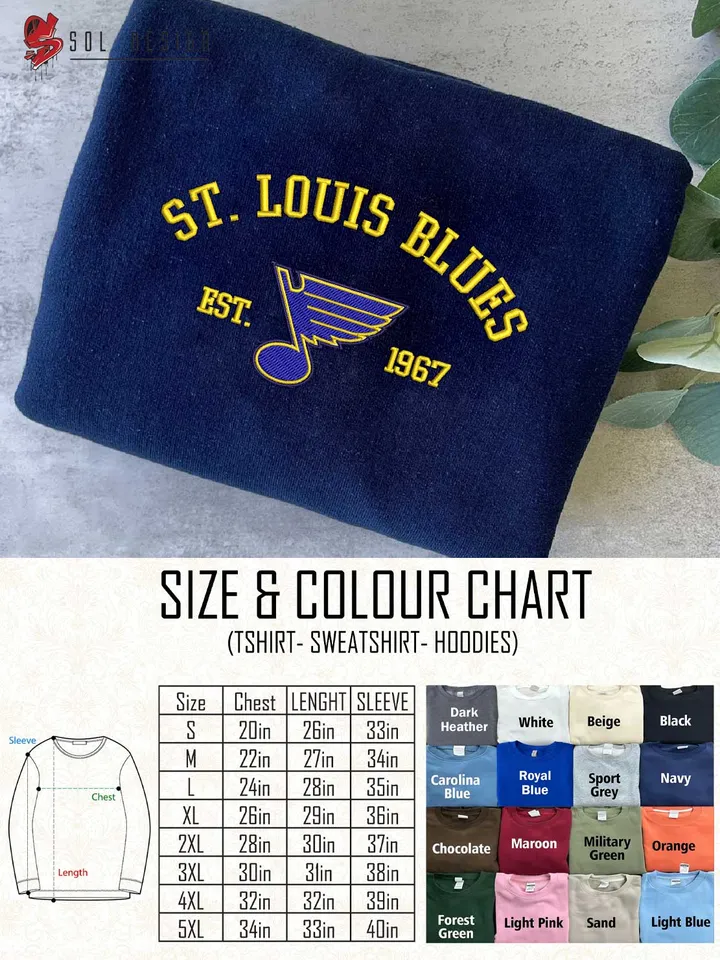 St. Louis Blues 1967 Embroidered Sweatshirt, NHL Embroidered Sweater, NHL St. Louis Blues Shirt, Hockey Team Embroidered Hoodie, Unisex Crewneck, NHL Hockey Team Fan Gift Tee