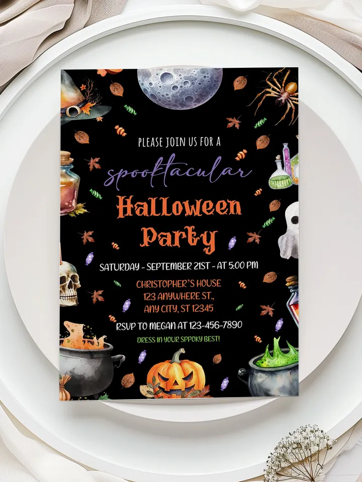 Editable Halloween Invitation, Halloween Party Invitation, Halloween Birthday Invitation, Halloween Invitation - I105