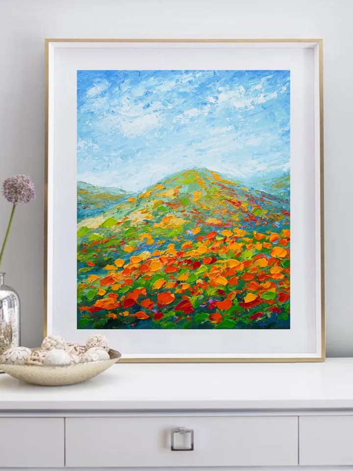 Mountain California poppies Art Landscape Original Art Poppy Painting ...