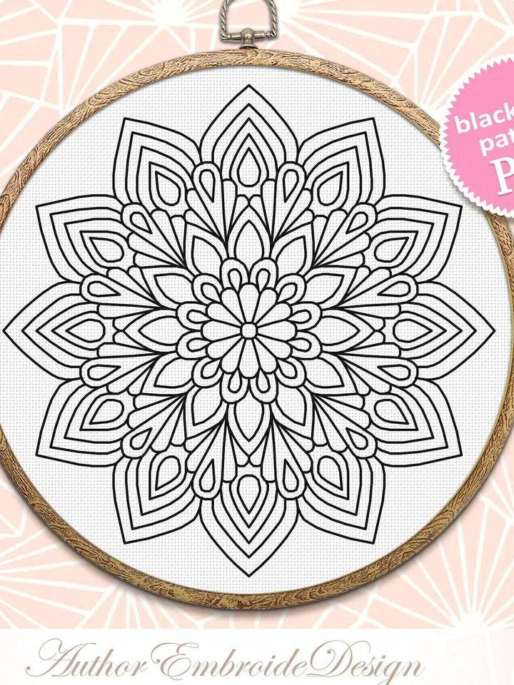 Flower mandala blackwork pattern PDF download Mandala ornament Backstitch chart, Blackwork mandala embroidery PDF, Mandala cross stitch #W38