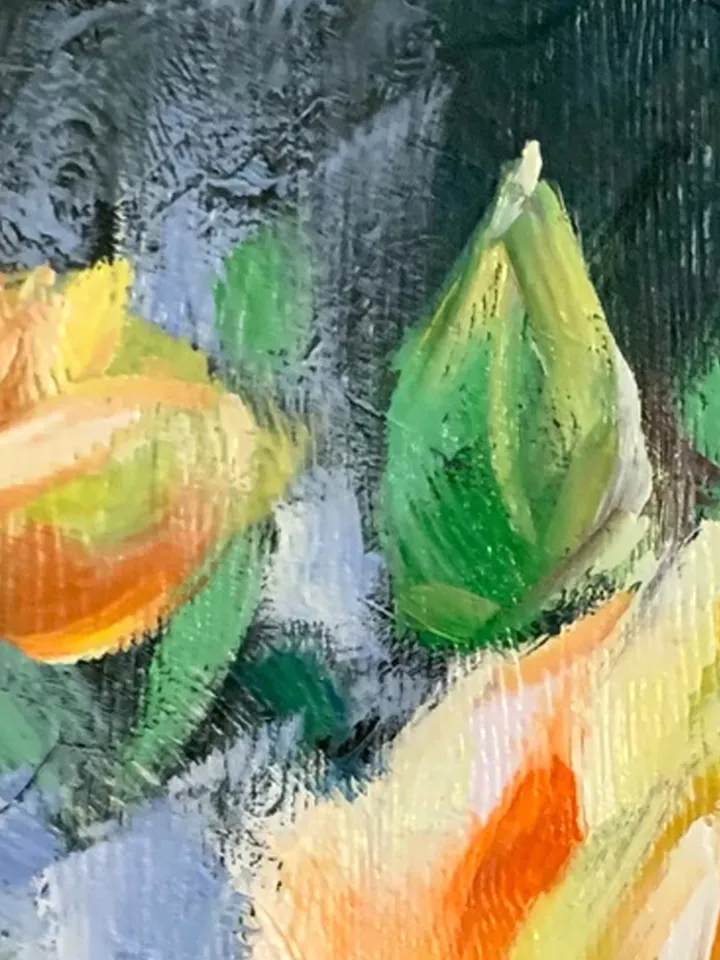 Oil Painting with Yellow Roses, Miniature Wall Art, Anniversary Gift