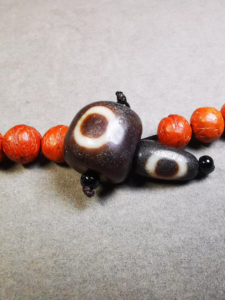 Gandhanra Old Sky Earth Dzi Guru Bead,T-drilled 3-Hole Mala Bead, Prayer Bead,Connector Bead for Buddhist Bead