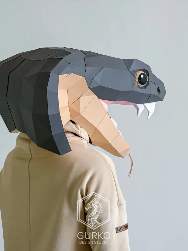 Cobra Mask Papercraft, Snake, Digital Template, PDF Download, Gurko, 3D Low Poly Animal Mask, DIY Origami, Pepakura, Paper Mask, DIY Costume