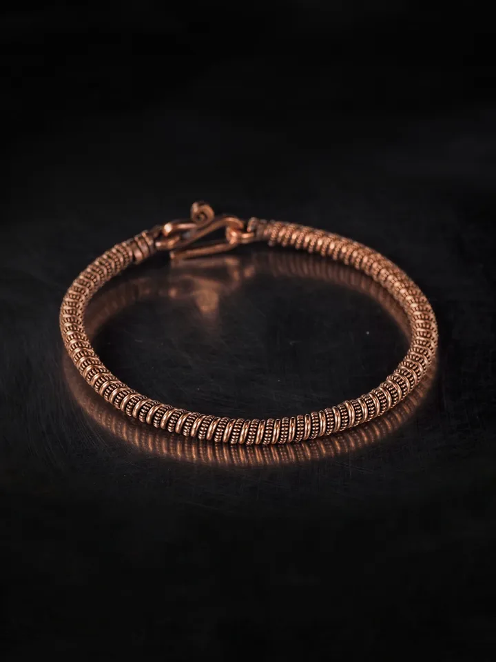 Narrow wire wrapped copper bracelet Unique metal bangle Handmade jewelry