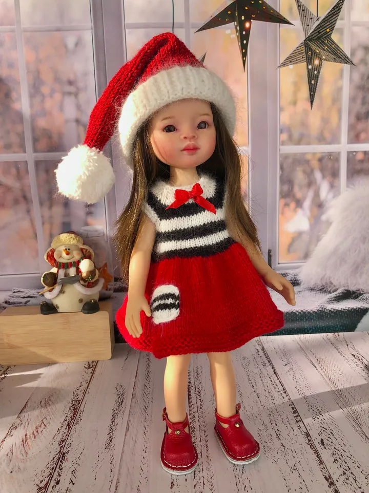 French Dress for Paola Reina doll KNIT PATTERN Oar dress for Boneka 12-13 inch doll, Ruby Red Siblies, Les Cheries 32 cm PDF eng