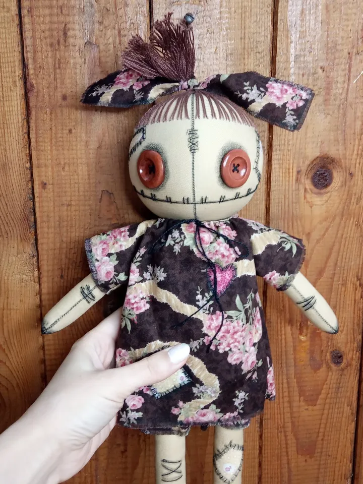 Handmade Doll With Button Eyes (Brown)