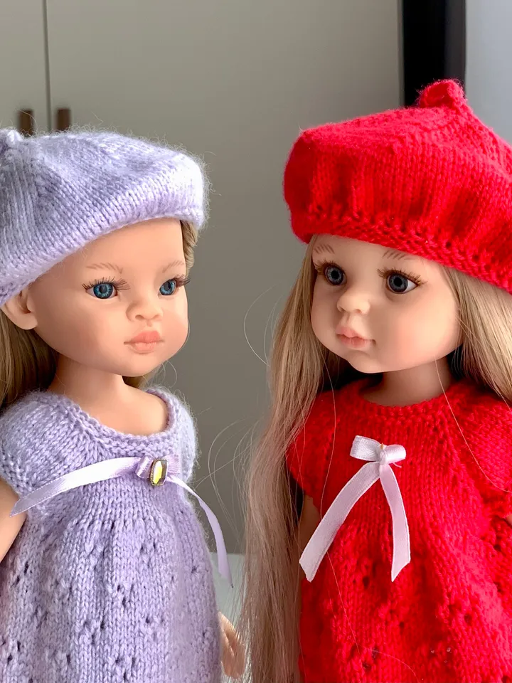 PDF SIMPLE Doll Beret Knitting Pattern & Tutorial Paola Reina digital 12-13 inches engish text