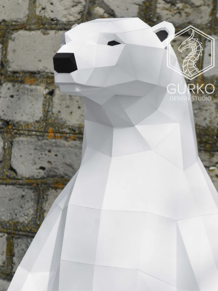 Polar Bear ( 1 and 2 metres) Papercraft, Digital Template, PDF Download, Gurko, Low Poly, Pepakura, DIY Origami Sculpture, Paper Party Decor