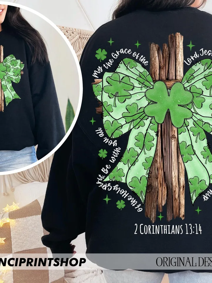 St. Patrick's Day png, Shamrock Holy Trinity - 2 Corinthians 13:14, St. Patrick's Coquette Bow png, St. Patrick's Day Bible Verse png files