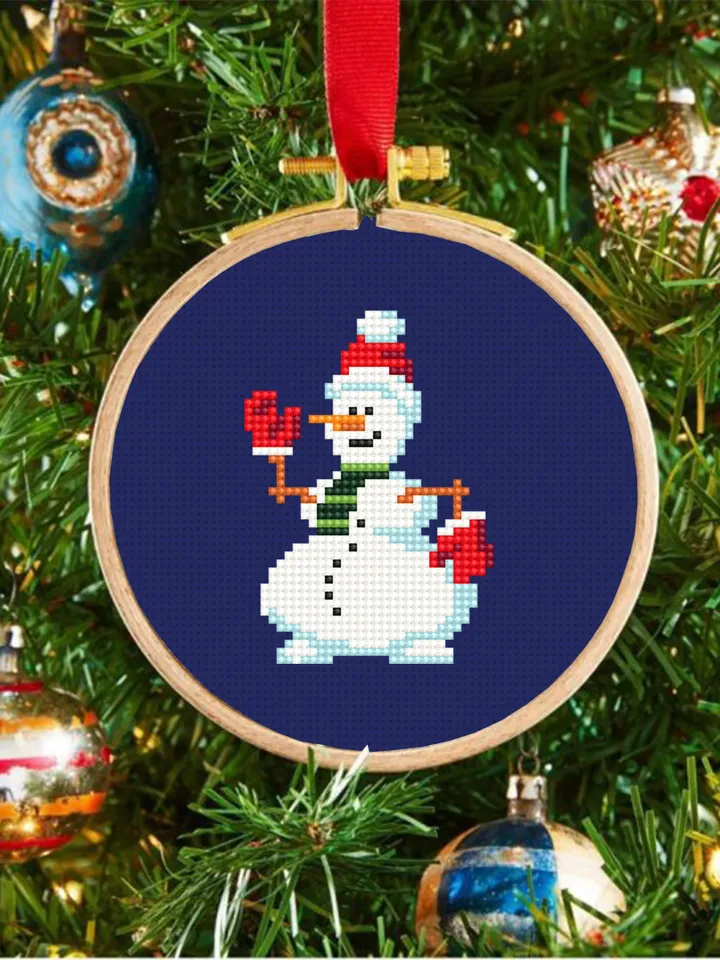 Small Christmas snowman cross stitch pattern download PDF Cute snowman pattern digital Mini cross stitch chart Winter holiday embroidery #N6