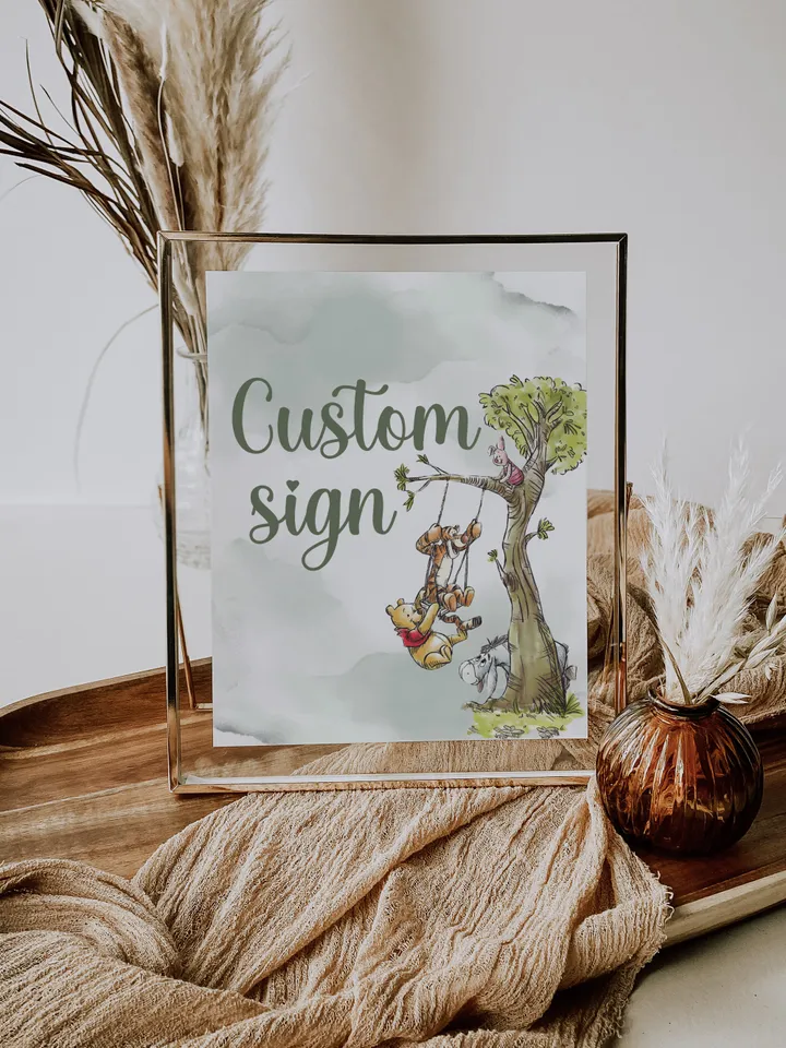 Editable Custom sign Hundred Acre Wood First Birthday party sign; Winnie the Pooh Party; Classic Pooh Party Birthday Download; wp2