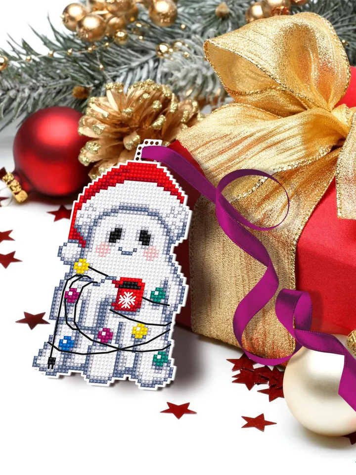 Christmas ghost cross stitch pattern PDF download Double-sided Christmas tree decor for plastic canvas, Cute ghost pattern digital PDF #N159