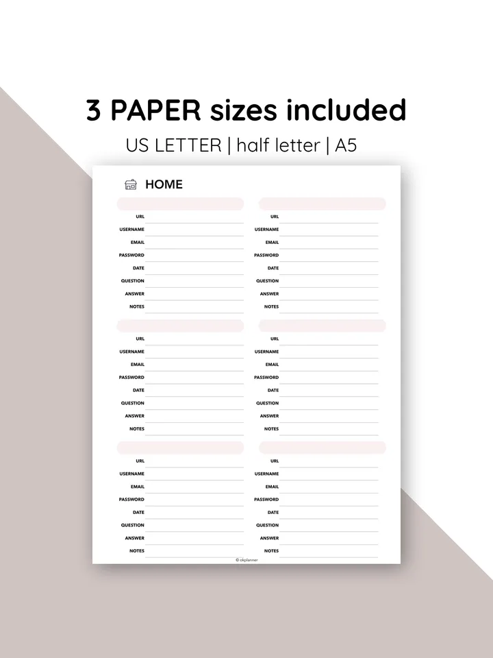 Printable password planner. Ultimate Password Organizer. Thematic password scheduler.Password keeper.