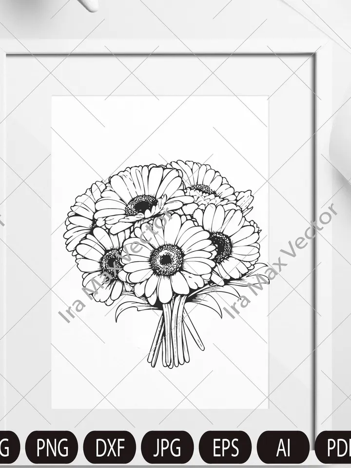 Gerbera svg, Daisy svg, Cute Wildflower, Gerbera set, Botanical Floral Clipart, Garden Plant Silhouette, Wedding Vinyl Cut file