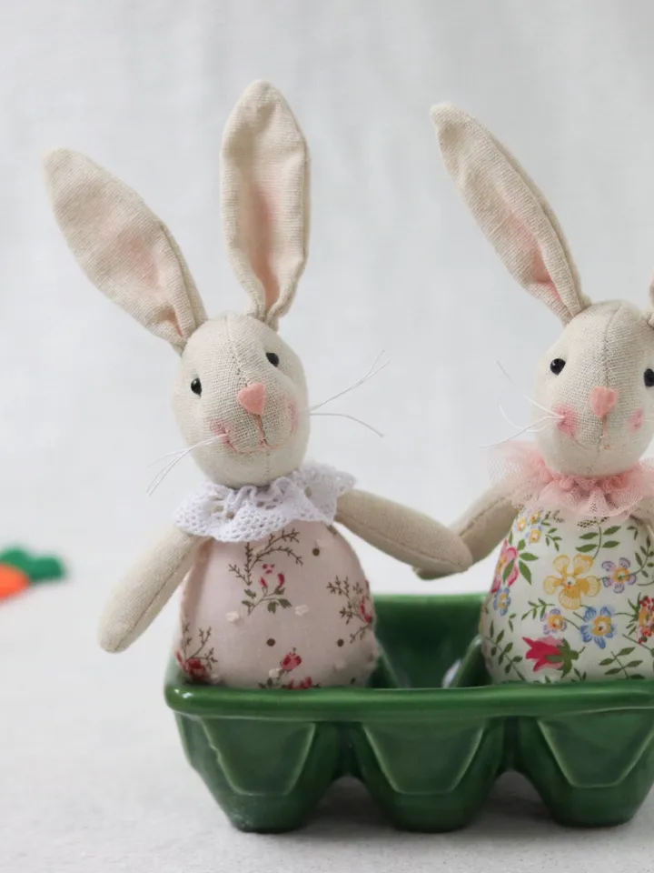 Bunnies Decor Rabbit Fabric Bunny Stuffed decoration Farm house style table decor